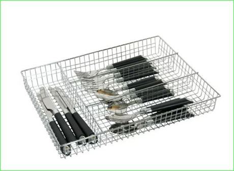 Home Basics 4 Section Steel Cutlery and Flatware Tray, Chrome