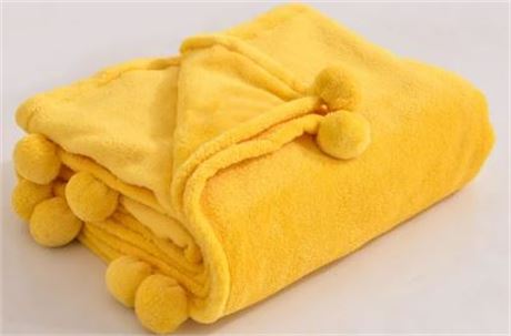 Mainstays Oversized Throw with poms, Yellow, 50"x70"