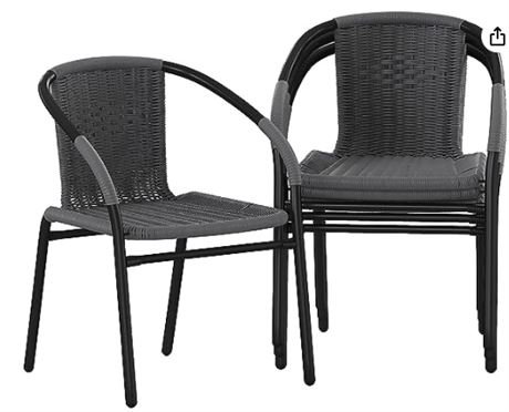 Flash Furniture 4 Pack Gray Rattan Indoor-Outdoor Restaurant Stack Chair