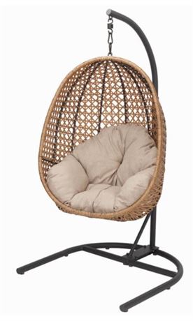 Better Homes & Gardens Lantis Patio Wicker Hanging Egg Chair with Stand - Tan Wi