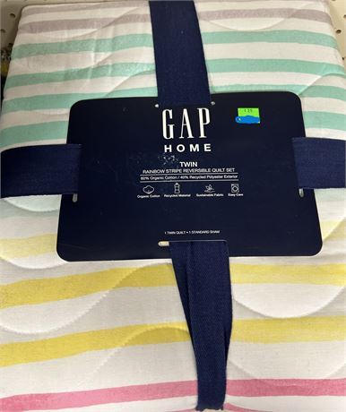 Gap Home Kids Rainbow Stripe Organic Cotton Blend Reversible Quilt Set-twin