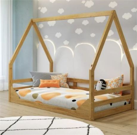 Pkolino Kids Casita Twin Floor Bed-Montesori Inspired-Solid Wood, FSC Certified-