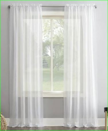 (8) No. 918 Jillian Crushed Voile Sheer Rod Pocket Curtain Panel, 51 x 63, White