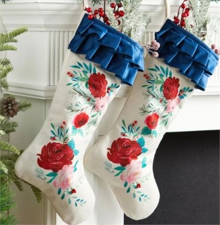 The Pioneer Woman Set of 2 Grey Floral Christmas Stockings