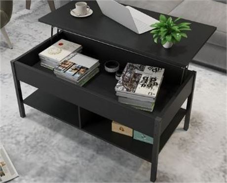 Hommoo Modern Wood Lift Top Coffee Table, Black