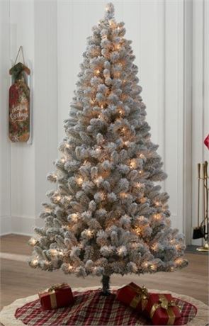 Holiday Time T-44 6.5 ft Pre-Lit Flocked Frisco Pine Tree