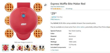Dash Express Mini Waffle Bite Maker