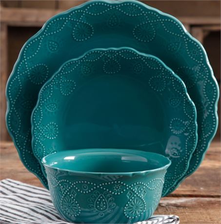 Pioneer Woman Cowgirl Lace 12pc DW set, Teal