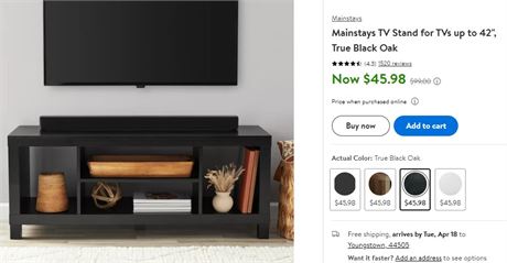 Mainstays TV Stand for TVs up to 42", True Black Oak
