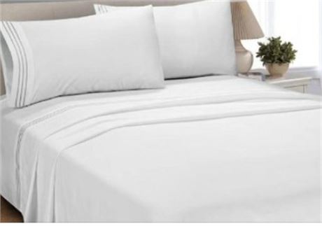 Mainstays 3 piece Embroided Luxury Microfiber Sheet Set, White, TWIN