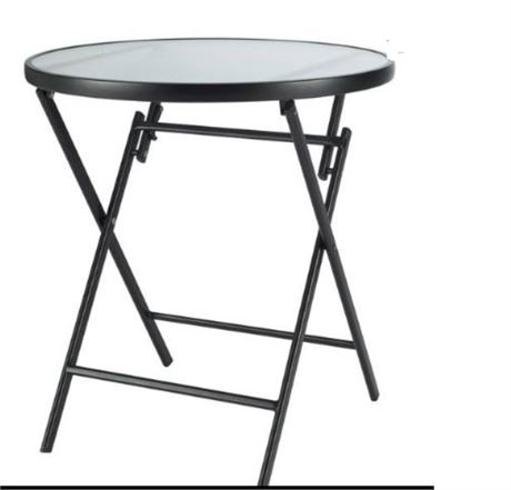 Mainstays 26 Greyson Square Glass and Steel Round Bistro Folding Table, White Li