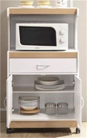 Hodedah Microwave Kitchen Cart in White/beech