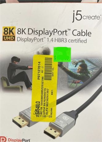 j5create, 8K @ 60 Hz / 4K @ 120 Hz, 32.4Gbps DisplayPort Cable for TVs, laptops