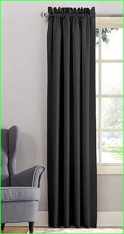 Sun Zero Kylee Room Darkening Rod Pocket Curtain Panel, 54 x 108, Black