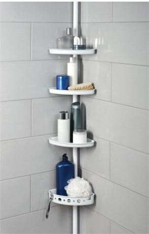 Mainstays Adjustable Tension Shower Pole Caddy, 3 Shelves, 60 - 96, White Finish