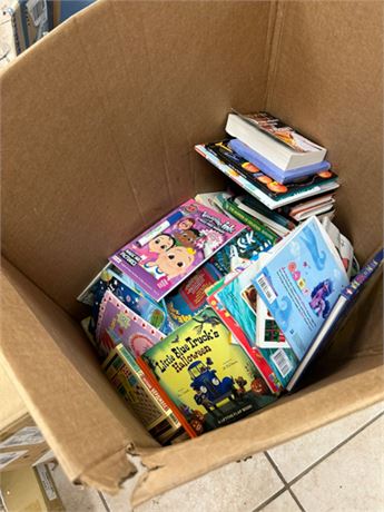 Large box of roughly 50 miscellaneous kids books