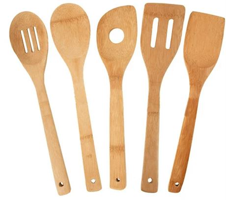 Home Basics Bamboo Kitchen Cutlery Tool Set, 5-Piece