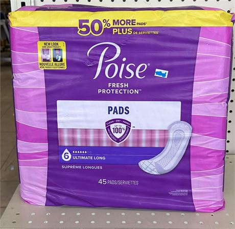 Lot of (2) Poise ultimate long pads, 45 ct