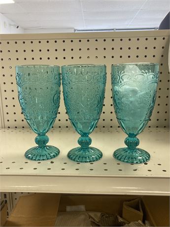 Lot of (THREE) 16 oz Goblets, teal