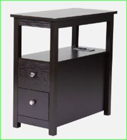JAXSUNNY Transitional Wood End Table with 2 Drawers and Open Storage