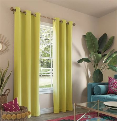 Lot of (2) : Sun Zero Riley Grommet Curtain Panel in Lemon Yellow, 40 x 84