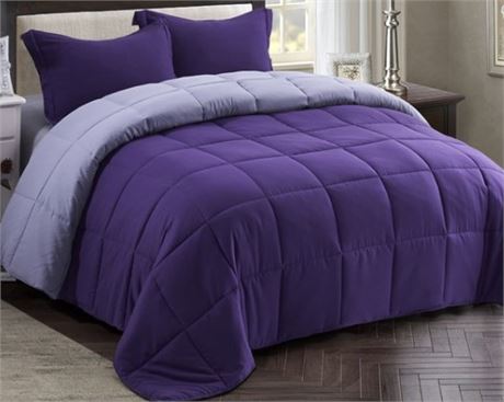 HIG 3 Piece Down Alternative Comforter Set, TWIN, Purple