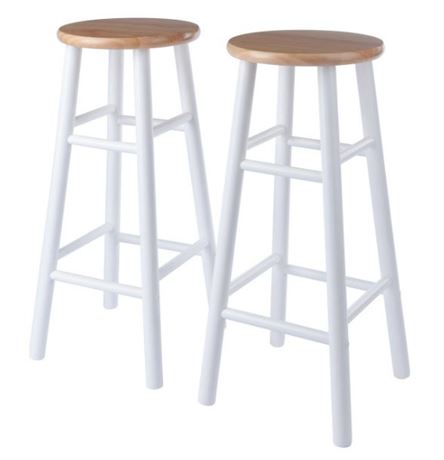 Two pack of Huxton Bar Stools, Natural with white legs