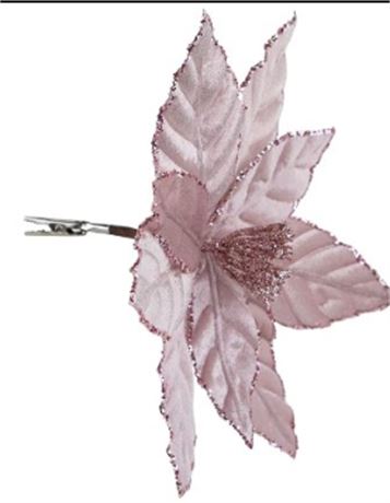 Northlight 10 inch Pink Glittered Poinsettia Christmas Floral Pick Clip-On Ornam