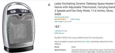 Lasko Oscillating Ceramic Tabletop Space Heater with Adjustable Thermostat, Gra