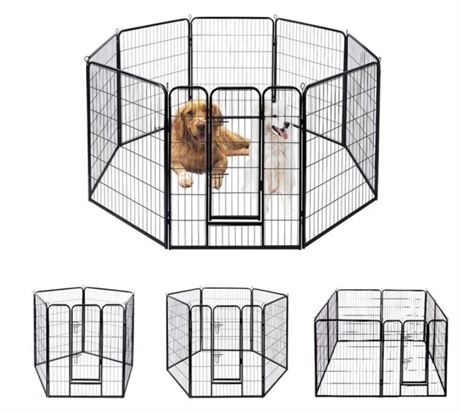 3 in 1 Dog Fence Foldable 8 Panels Durable Metal Dog Barrier Safety Gate, Hardwa