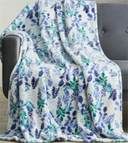 Better Homes & Gardens Blue Floral Polyester Throw Blanket, Oversized Throw