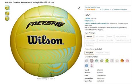 Wilson Freestyle Volleyball Official Size, Lime Yellow