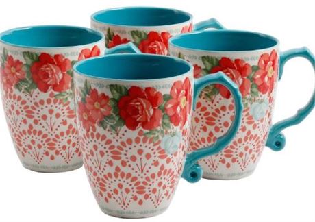 Pioneer Woman Vintage Floral 4 pack Jumbo Latte Ceramic Cup Set