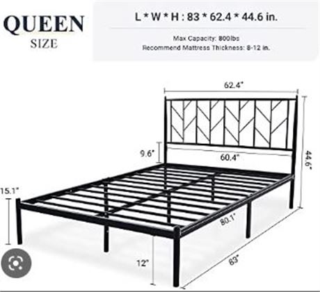 Allewie Queen Size platform Bed frame with vintage Headboard