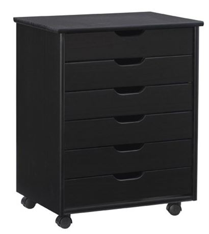 Linon Home Wide Rolling Storage Cart 6 drawer, Black