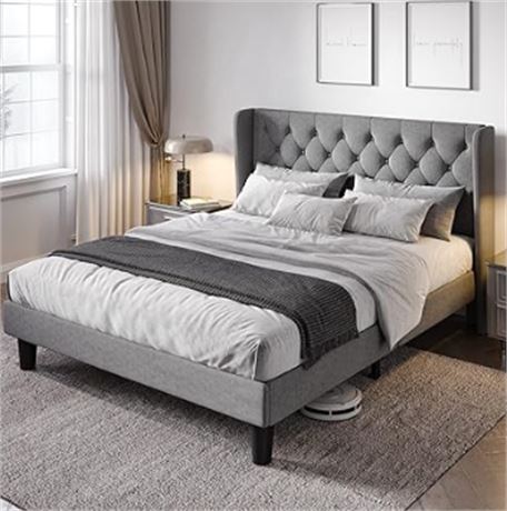 amolife JSHYB001 Queen Wingback Bed, Gray