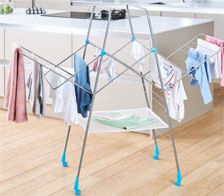 Minky Homecare Multi Metal Clothes Drying Rack, Silver and Blue