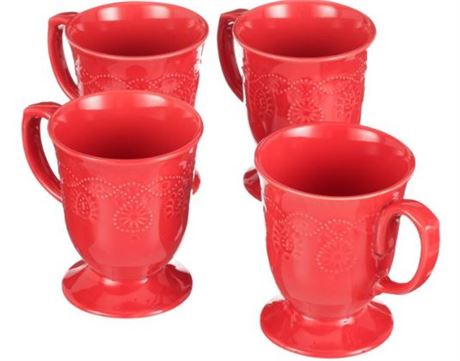 The Pioneer Woman Cowgirl Lace 4-Piece 14-Ounce Mug Set, Red