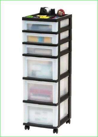 IRIS USA, 6-Drawer Plastic Storage Cart with Organizer Top & Wheels Black/Pearl