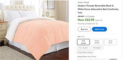 Modern Threads Reversible Blush & White Down Alternative Bed Comforter, Twin
