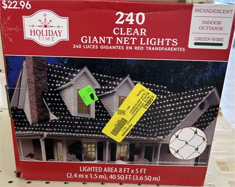 Holiday Time 240 Clear Giant Net Lights, Lighted area: 8 ft x 5 ft