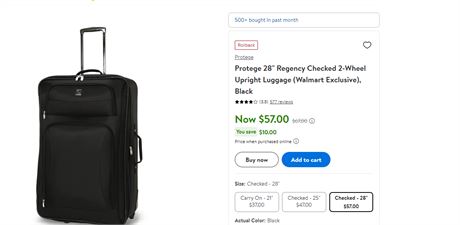Protege 28 Regency Checked 2-Wheel Upright Luggage (Walmart Exclusive), Black