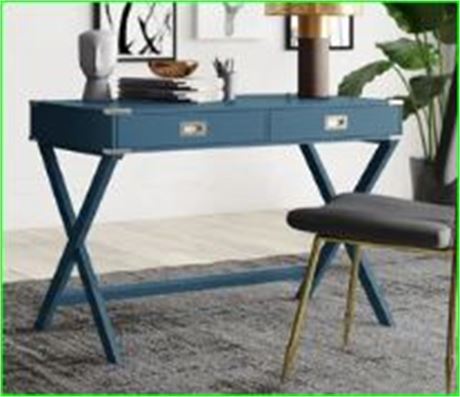 Weston Home X-Base Campaign Writing Desk with Drawers, Blue Steel