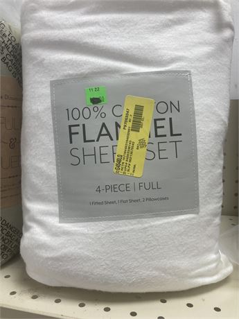 4 piece 100 percent cotton Flannel sheet set, FULL, White