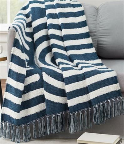 Better   Homes & Gardens Textured Cozy Woven Chenille Throw, 50x72, Blue Arch