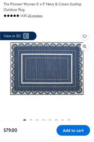 Pioneer Woman 6'x9' scalloped edge outdoor area rug, navy/cream