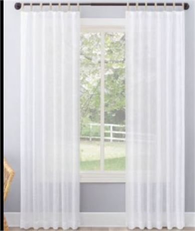 Lot of (TWO) Ceri White Textured Jute Tabs Semi-Sheer Curtain Panel - No. 918