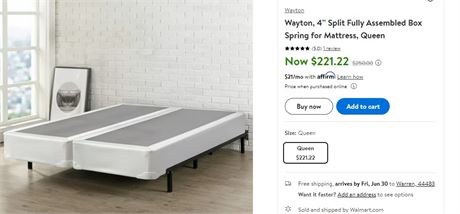 Wayton, 4” Split Fully Assembled Box Spring for Mattress, Queen