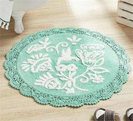 The Pioneer Woman Mazie Floral Crochet Round Cotton 1 Piece Bath Rug, Mint, 24 x