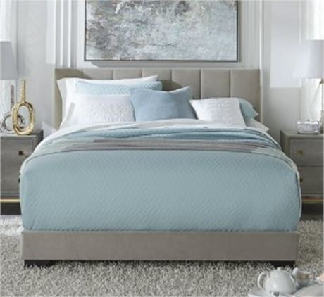 Reece Channel Stitched Upholstered Queen Bed, Platinum Grey, by Hillsdale Living
